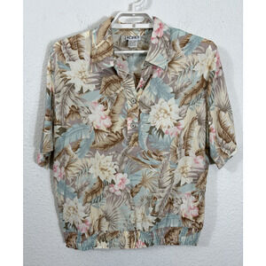 Vintage Koret Top Size L Floral Mutlicolor Granny Short Sleeve Elastic Waist‎